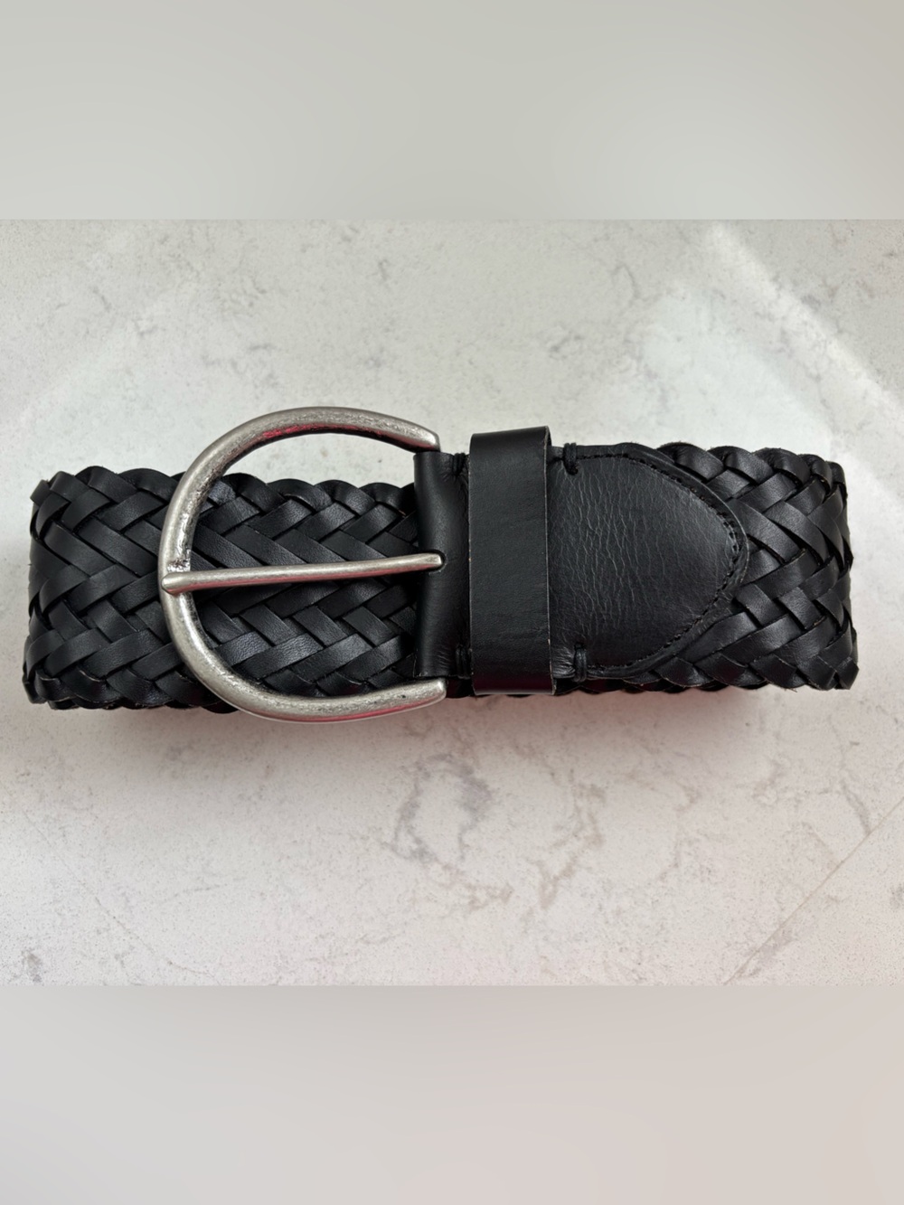 Black Woven Leather Women’s Belt - Classic Braided Design